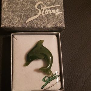 Genuine Jade dolphin pin